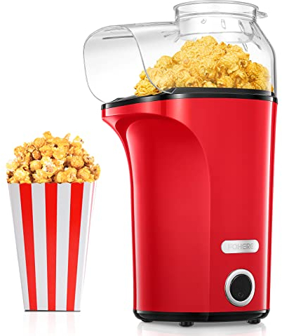 Palomitero 1400W, 4L Gran Capacidad/120g, 2 Minutos Rápido, Máquina para Hacer Palomitas Fácil de Usar, Aire Caliente & Sin Grasa, para el Hogar, Fiesta de Cine, Navidad, Aniversario para Niños