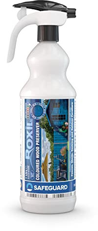 Roxil Wood Stain Preserver (Cobalt Blue, 1 Litre Spray) - Fast-Drying Satin Finish for Decking, Fence, Shed, Furniture. Up to 5 Year Protection for Indoor & Outdoor