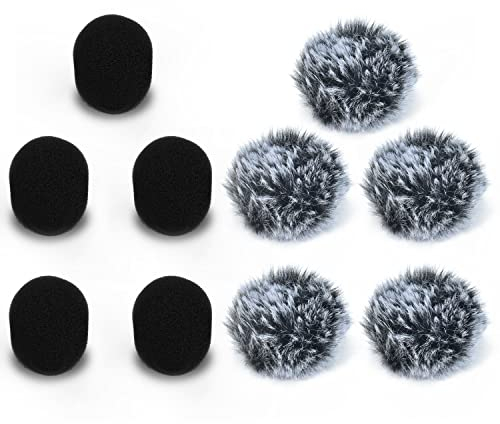Cubilux Windschutz für Lavalier Mikrofon, 5 Stück Pelzig Windschutzscheibe und 5 Stück Schaumstoff Windsäcke