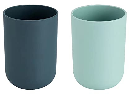 RabyLeo Einfacher Mundspülbecher für Studenten, Kunststoff-Zahnputzbecher, einfarbig, Paar-Waschbecher (Dunkelblau & Hellblau)