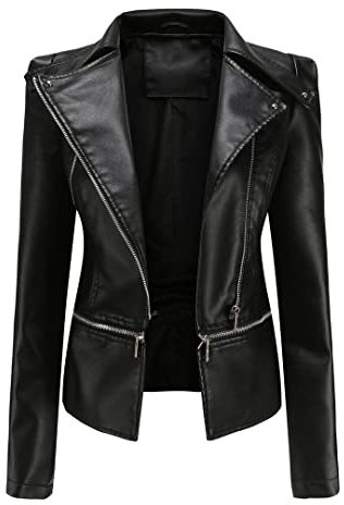 Suwequest Chaqueta de cuero para mujer extraíble Chaqueta con cremallera para motociclista de primavera y otoño, chaqueta de motocicleta, color negro, Negro, 3XL