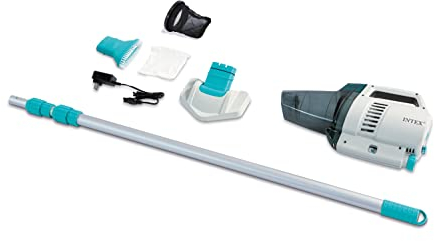 Intex 28627E ZR200 Rechargeable Pool Vacuum with Auto Shut Off Feature, 100 Minute Running Time | Includes Aluminum Pole, Rechargeable Batteries and Two Interchangeable Brush Heads