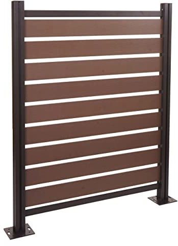 Alu Mülltonnen-Zaun HWC-K57, Basiselement Mülltonnenverkleidung, Holzoptik erweiterbar 130x110x6cm - braun