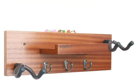 KingPoint Support mural en bois pour guitare avec support de médiator et 3 crochets pour guitare électrique, guitare acoustique, basse, KP036