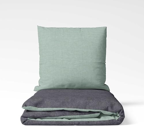 SETEX Wendebettwäsche 135x200 cm - 2-teiliges Bettwäsche-Set in ansprechendem Salbei-Dunkelgrau-Design, Inklusive Bettdeckenbezug und Kissenbezug (80x80 cm), Aus 90% Baumwolle/10% Polyester