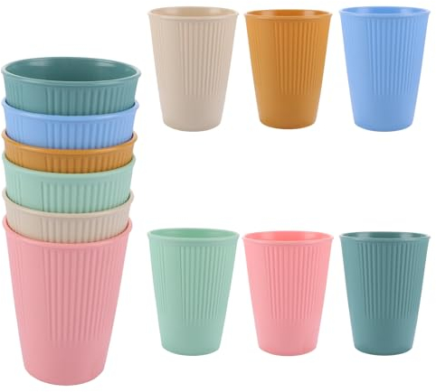 VIDETOL 12 Stück Tassen Becher Set, 350 ml Plastikbecher Mehrweg, PP Trinkbecher, Kaffeetassen BPA-Frei, 6 Farben Becher Plastik für Camping, Geburtstage Partys, Hochzeit