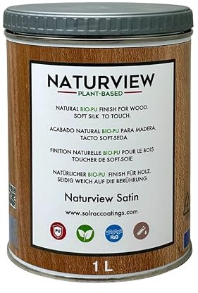 NATURVIEW A12W102 - Barniz Para Madera Poliuretano BIO al Agua. Interior. Tacto Soft-Seda. (Satinado, 1L)