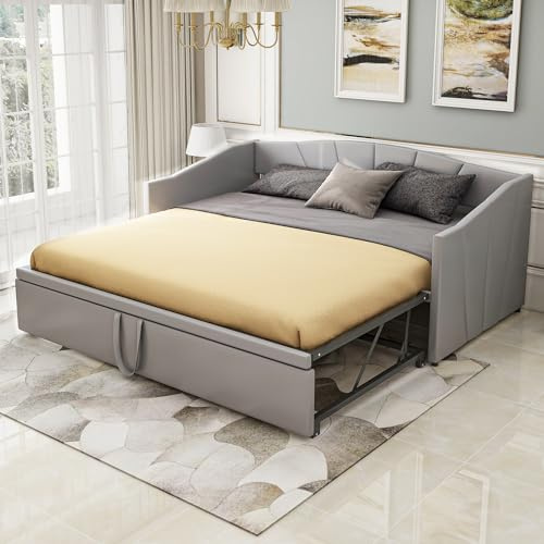 Idemon Sofá cama 90 → 180 × 200 cm con somier (terciopelo gris, sin colchón), cama extensible multifunción, como cama de día, cama de invitados y cuna