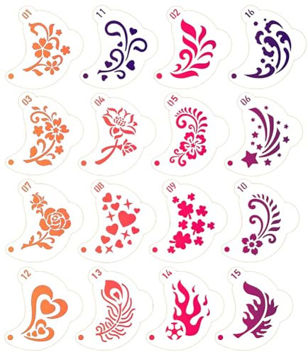 LICHENGTAI Gesichtsbemalung Schablonen, 16 Stück Gesichtsmalerei Template 7.7CM x 7.2CM Kinder Gesichtsmalerei Schablonen Wiederverwendbare Schablonen für DIY Kunst Malerei Sprühen