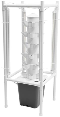 Dettchan Gray 6 Schichten Vertikale Hydroponik Anbausatz, 10L Wassertank Hydroponische Anbausatz Vertikale Pflanzer Keimung Kit, für Garten Büro Balkon 39 * 39 * 97cm