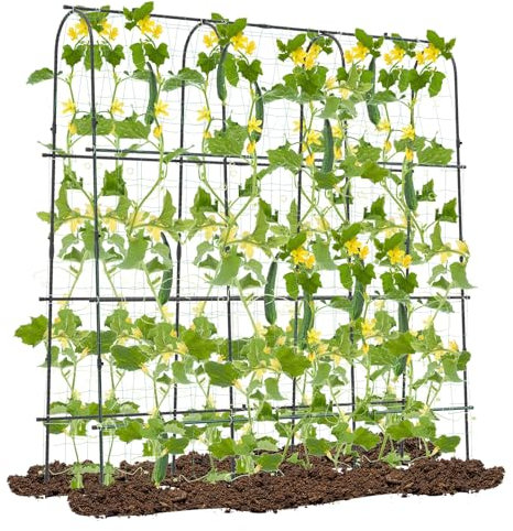 COSTWAY 71x71 Inch Cucumber Trellis, U-Shaped Arched Metal Garden Trellis with Netting, Clips & Spiked Legs, Outdoor Rustproof Grow Support Stand for Climbing Plants Vegetables Flowers