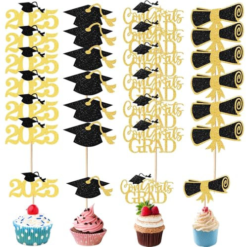 LUMOOM 24 pezzi 2025 decorazione per cupcake laurea, Congrats Grad, Bachelor Hut, decorazione per feste di laurea