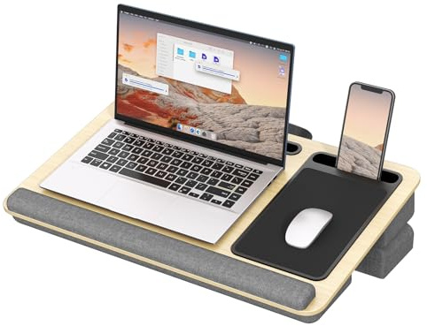 Laptop Desk Convient à Un Ordinateur Portable jusqu'à 17,3 Pouces, PUTORSEN Bureau Portable avec Coussin d'oreiller et Tapis de Souris pour Ordinateur Portable MacBook Tablette, Jaune