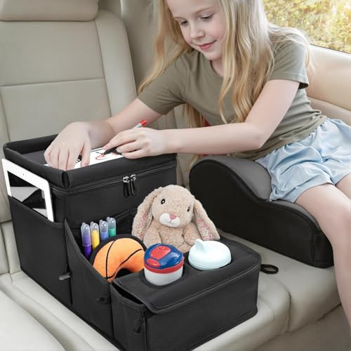 Autositz Organizer, Universeller Rückbank Organizer für den Rücksitz & Beifahrersitz mit Getränkehalter-Ablage mit Reise-Kühlbox für Kinder und Erwachsene, Ablage für Spielzeug, Bücher, Snacks