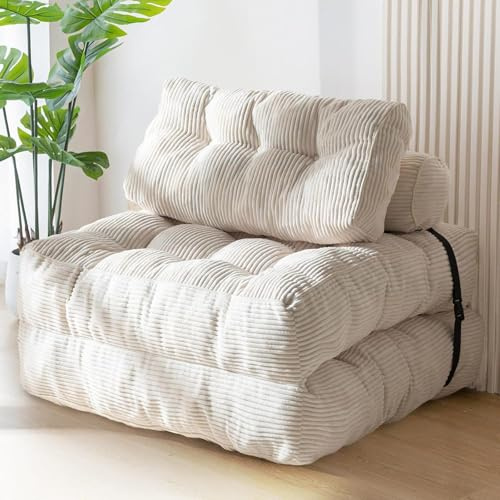 NOBBAT Divano Letto Pieghevole trasformabile in Tre Parti, Divano Letto futon, Divano in Velluto a Coste, Non Richiede Montaggio per Soggiorno, Camera da Letto, Salotto(off-White)