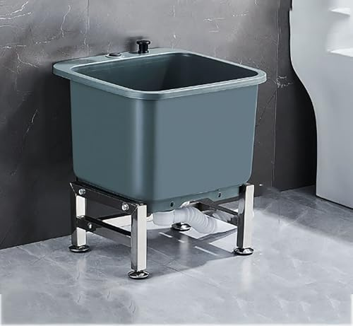 Estación de Lavado de Lavabo Servicio fregona de Fregadero Independiente,con botón de drenaje, lavabo de piso, fregadero de limpieza, fregadero de trapeador, para lavadero, sótano, tienda(Gray,40cm)