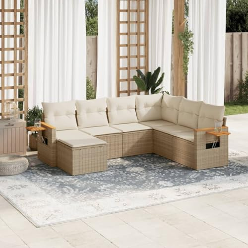 Owoxanthellate Set di 7 divani da giardino, 62 x 62 x 69 cm, in polyrattan, resistente alle intemperie, modulare, ripiani pieghevoli, rivestimenti lavabili