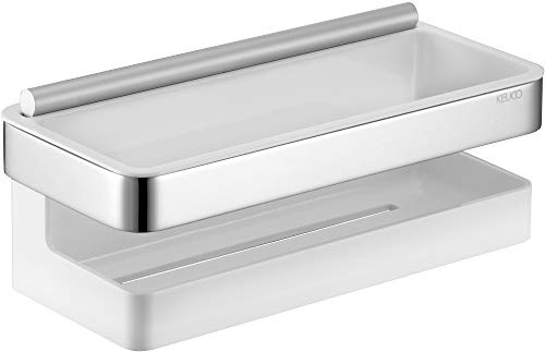 Keuco COLLECTION MOLL Duschablage mit Glasabzieher, verdeckte Befestigung, 12759010000, Farbe: verchromt/weiß