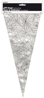 Unique Party 62521 - Spider Web Halloween Cone Cellophane Bags, Pack of 20