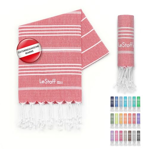 LeStoff Premium Hamamtuch 50 x 100 cm – 100% Bio-Baumwolle, Vorgewaschen, Nachhaltig, Leicht, Kompakt, Saugstark & Schnelltrocknend - Handtuch für Bad, Gäste, Gesicht, Sport, Reise, Camping (Rot)