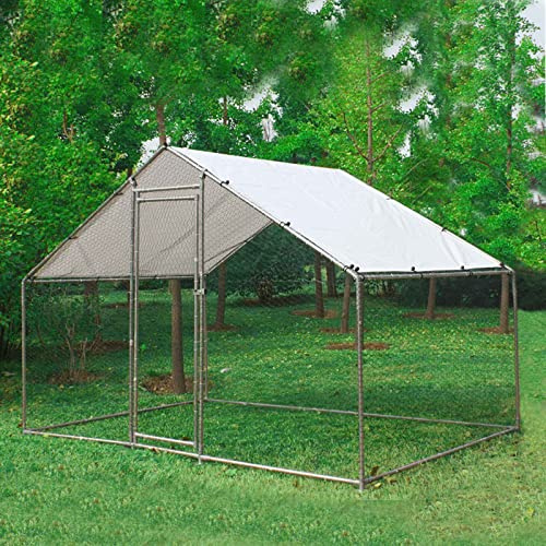 FoxHunter Chicken Pet Run Cage Walk In Coop Kennel Rabbit Dog Puppy Poultry Hen Animal Hutch House Enclosure Playpen Outdoor Shade Running 3X2X2M CRC01 Metal Hammered Silver