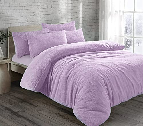 EXQUIZIT HOME® Teddy Fleece Duvet Cover Set – Super Soft Teddy Bear Fleece Bedding Set with Pillowcases – Warm Cosy Winter Fleece Quilt Cover (Lilac Single 137cm x 200cm Approximate)