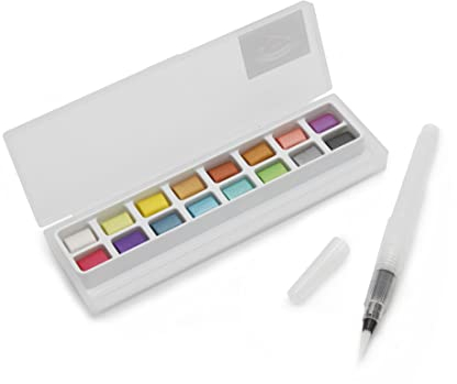 Paintersisters® Aquarell Metallic Malkasten - Farbkasten mit 16 Farbtönen und Wassertank-Pinsel, Künstler-Farben, Glänzend