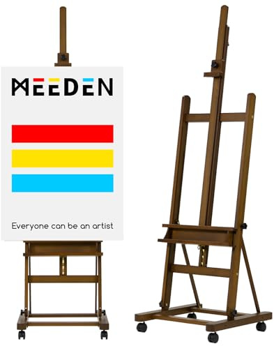 MEEDEN Grande Caballete Pintura de Madera: Regulable 190-370 cm H,Sujeta lienzos de hasta 236 cm, Profesional Caballete de Estudio con Bandeja y las Ruedas