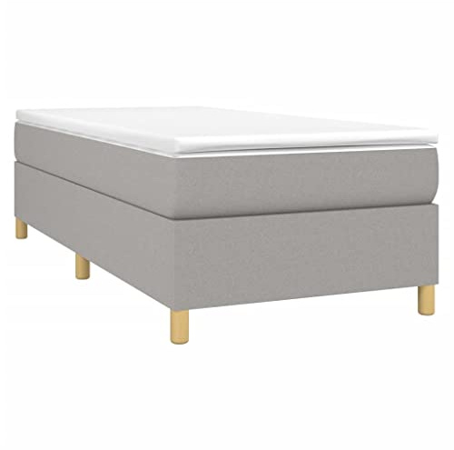vidaXL Estructura de Cama con Somier, Somier Individual de Listones, Base de Cama Tapizada, Mueble para Dormitorio Hogar, Tela Gris Claro 90x190 cm