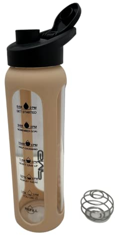 GMP star Sports Borosilicate Glass Water Bottle for Hot and Cold with Silicone Sleeve and Protein Shaker Whisk 600ml UK Company