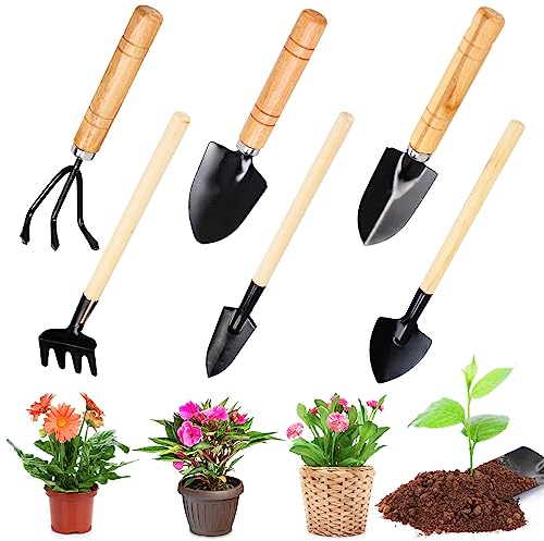 6 Pcs Outils de Jardinage,Mini Jardinage Outils Pelle Jardinage,Mini Petite Pelle Râteau Outils Petite Pelle Jardinage de Jardin pour Planter Fleurs, Repiquer, Ameublir Sol