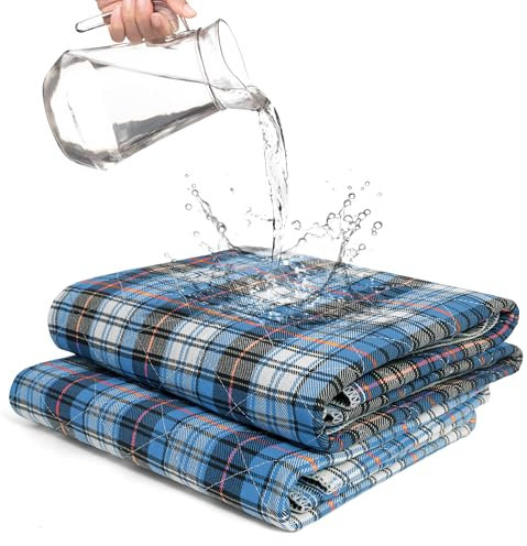Inkontinenzeinlagen für Damen und Herren - Inkontinenz-Betteinlagen - waschbar und wiederverwendbar, wasserdicht, Matratzenschoner für Inkontinenz Erwachsene (Blue Plaid, 2er Pack - 91,4 x 86,4 cm)