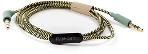 POGS - Câble de Sécurité Audio 3,5 mm The Gecko & The Elephant | Volume Limité 85 dB, Technologie Sûre | Microphone Intégré | Tissu Anti-enchevêtrement 1 m (Vert)
