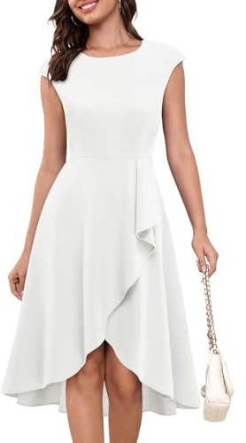 Bridesmay Wedding Guest Cocktail Dresses for Women Modest Prom Party Dress | knee length Ruffle Split, Cap Sleeves, Formal /Semi Formal, evening tea dress, Homecoming