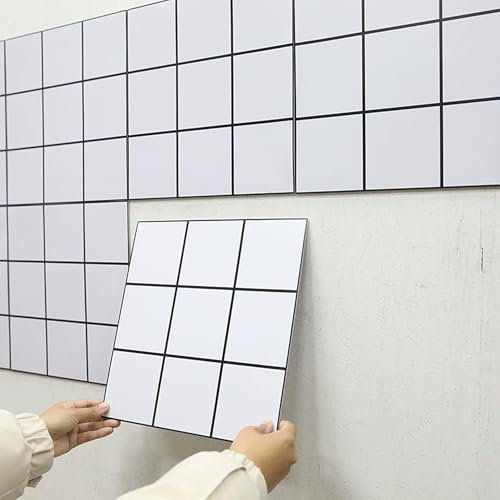 QSLKI 24PCS Plus épais Adhesive pour Cuisine Salle de Bain, 30 * 30 cm, Carrelage Autocollant Métro Blanc, Autocollant Carrelage Carreaux Adhesif Mural Rectangulaires Adhesive, ImperméAble