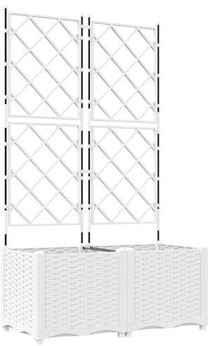 vidaXL Jardinera con Enrejado Blanca 80 x 40 x 143 cm | Plástico Impermeable para Usos en Interiores y Exteriores Diseño Moderno, Ahorra Espacio, Decorativa Vertical, Terraza, Decoración Minimalista