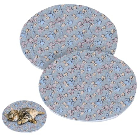 Alfombrilla Redonda para Gatos de 40 cm, 2 Piezas, Cama para Gatos de Doble Cara de Forro Polar Coral, cojín Lavable para Mascotas para Camas de Gatos, rascadores, casetas, sofás