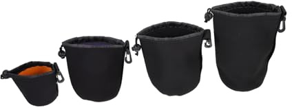 COHEALI Bolsa Protectora para Lente de Cámara de Neopreno Negro, 4 Unidades, Funda Elástica Portátil para Fotógrafos Profesionales y Aficionados