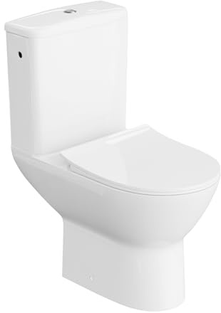 LAVITA Einteilige Stand-WC mit eingebautem Spülkasten LENTI WHITE WC deckel mit Absenkautomatik Keramik Toilette Spülrandlos Toilettenschüssel Toilettenbecken Stehend + WC-Anschlussstück