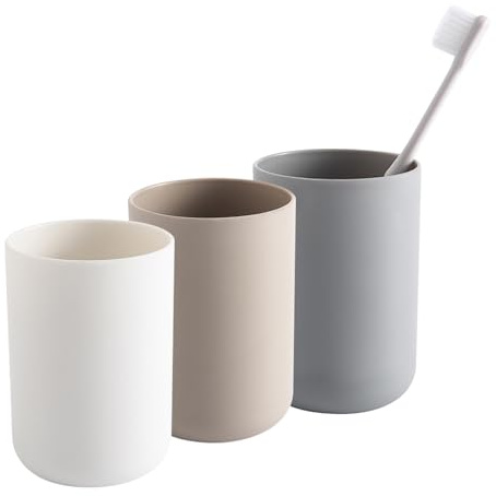 Juego de 3 portacepillos de dientes, vasos de 300 ml para cepillos de dientes, hechos de plástico apto para uso alimentario, vasos de baño para cepillos de dientes eléctricos y manuales, soporte antid