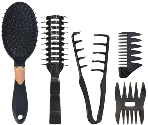 Juego de 5 Cepillos de Pelo para Hombres, Peine de Dientes Anchos, Peine de Textura, Cepillo Secador de Pelo Antiestático, Herramientas de Peinado para Secar, Alisar, Desenredar y Peinar