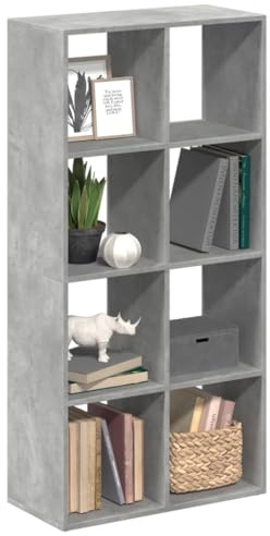 WEMYUFURN Libreria divisoria grigio cemento, 69,5 x 29 x 137,5 cm, materiale in legno con 8 scomparti a forma di cubo come soluzione di stoccaggio e elemento di design della stanza