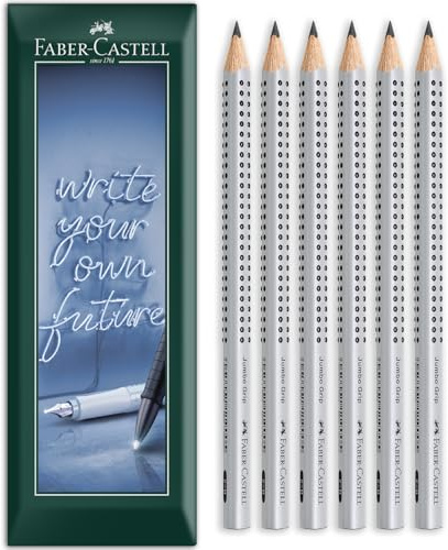 Faber-Castell Lot de 6 crayons graphite triangulaires Jumbo Grip - Corps argenté - Enveloppe cadeau (Grade B)
