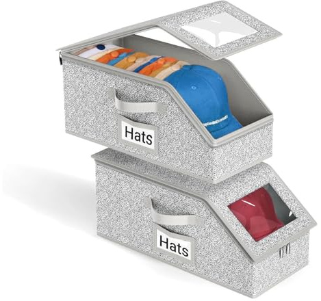 Generico 2 PCS Organizzatore di cappelli impilabile Contenitore per cappellini da baseball capiente fino a 24 armadio con cartone