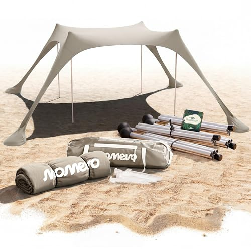 MOMEVO® Tenda da spiaggia Sunsail – Telo ombreggiante da spiaggia con protezione UV UPF 50+, resistente al vento e leggera, tenda da spiaggia di nuova generazione (4 pali, Sabbia)