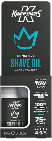 King of Shaves Sensitive Shave Oil for Men, Aloe Vera & Tea Tree, Clear No Foam Shaving Oil for Precision Shaving, Helps Reduce Razor Burn & Rash, Vegan, Travel Size, 15ml