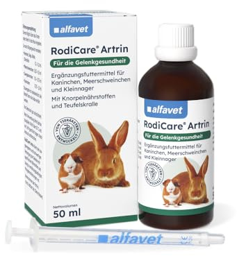 Alfavet RodiCare Artrin, mangime complementare per conigli, porcellini d'India e piccoli depositi con nutrienti cartilaginei e artiglio del diavolo, siringa dosatrice, flacone di vetro da 50 ml