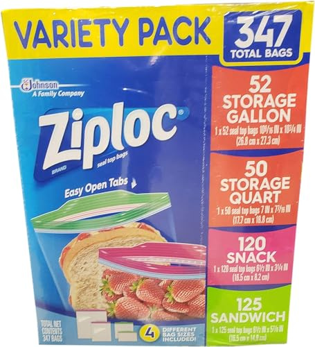 Ziploc Freezer Various Sizes Storage Bags Variety Pack - Pack of 347 Bags