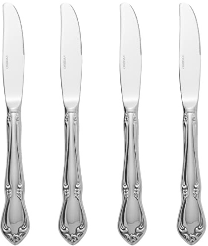 Oneida Silverware Set, Chateau Fine Flatware Dinner Knives Set, Service For 4, 18/10 Stainless Steel Knives, Dishwasher Safe, Utensils, Tableware, Cutlery, Dinner Knife (Silver, 4 Piece)