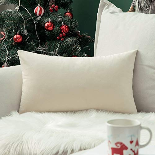 MIULEE Velvet Pillow Cover Soft Luxury Decorative Throw Pillow Cover Single Rectangle Cushion Case for Couch Sofa Bedroom Car Decor,12x20 Inch Cream White